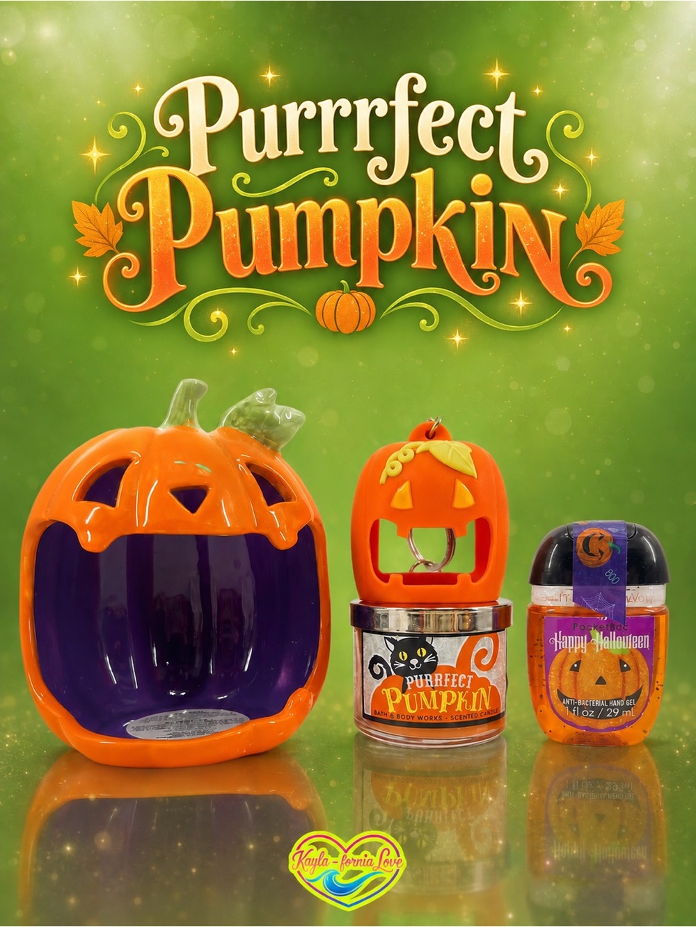 BBW Purrfect Pumpkin Halloween Collector Set Light Up Pumpkin PocketBac Candle